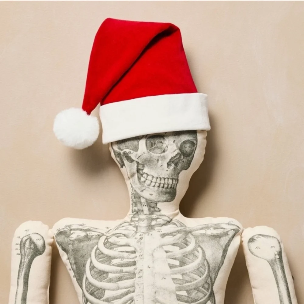 John Derian 63” Long Lost Friend BIG Skeleton Pillow Santa Hat Holiday 2025